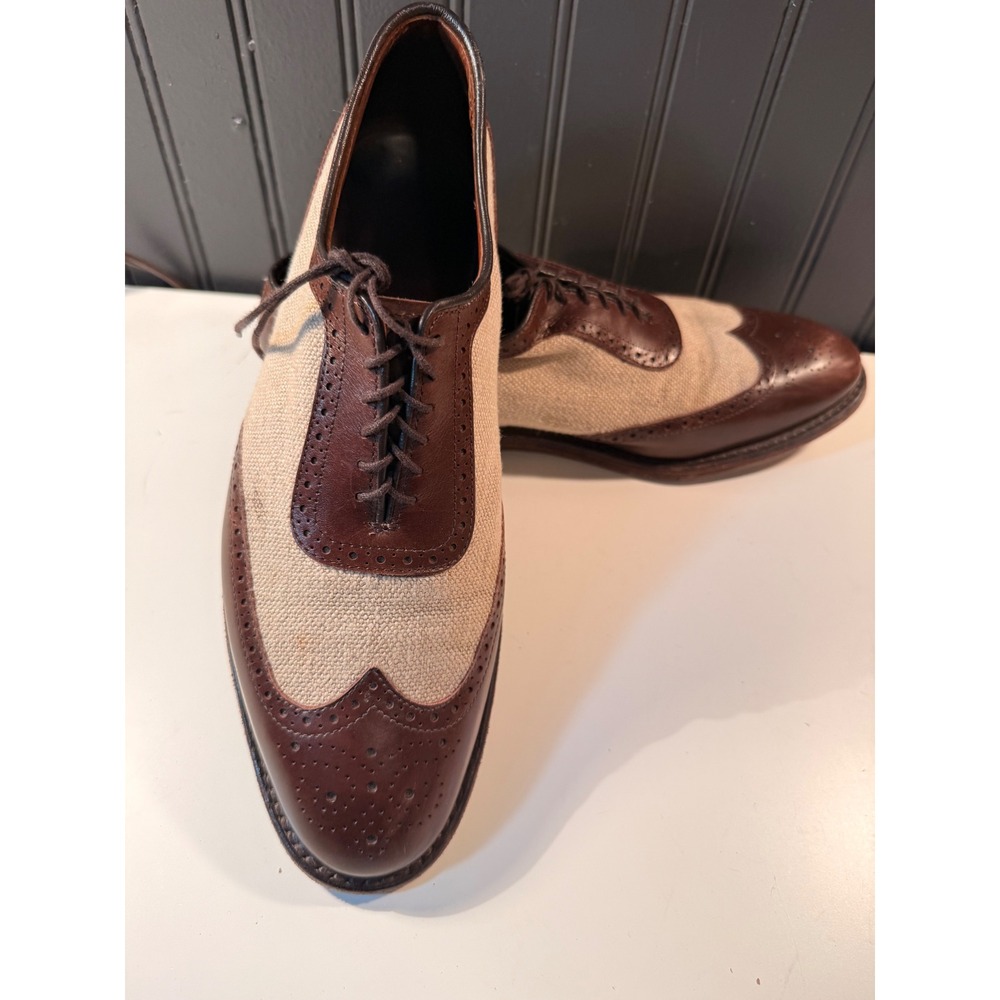 Allen Edmonds Broadstreet Mens 9.5 D Brown Leather Linen Spectator Wingtip Shoes